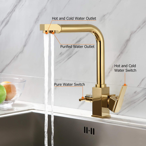 شیر آشپزخانه سهکاره Hyshin آب گرم، سرد و تصفیه در یک خروجی | طراحی لوکس